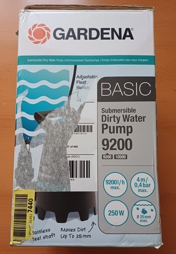 GARDENA Ponorné kalové čerpadlo 9200 BASIC – ponorné čerpadlo na špinavou vodu