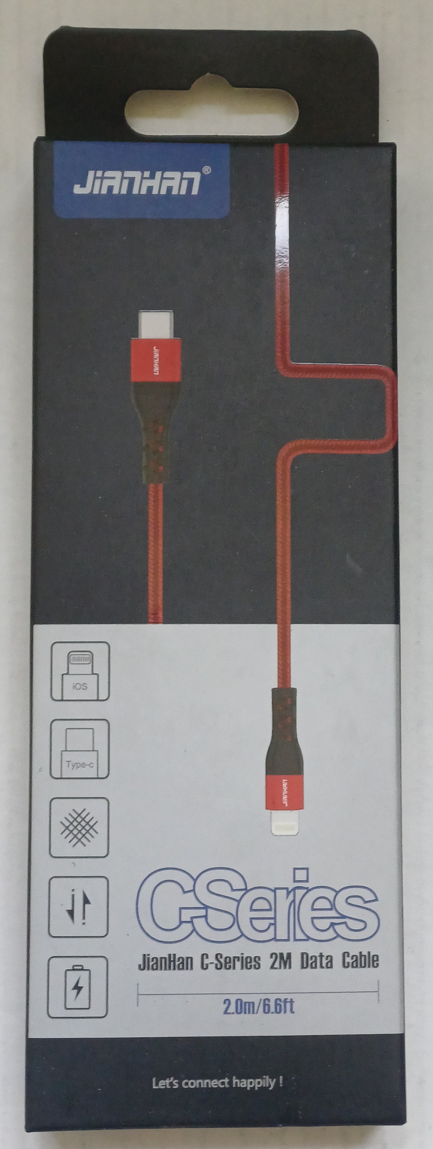 3x JianHan JH-LTC-C05 USB-C / Lightning MFi kabel 2 m – Fast Charge, červený