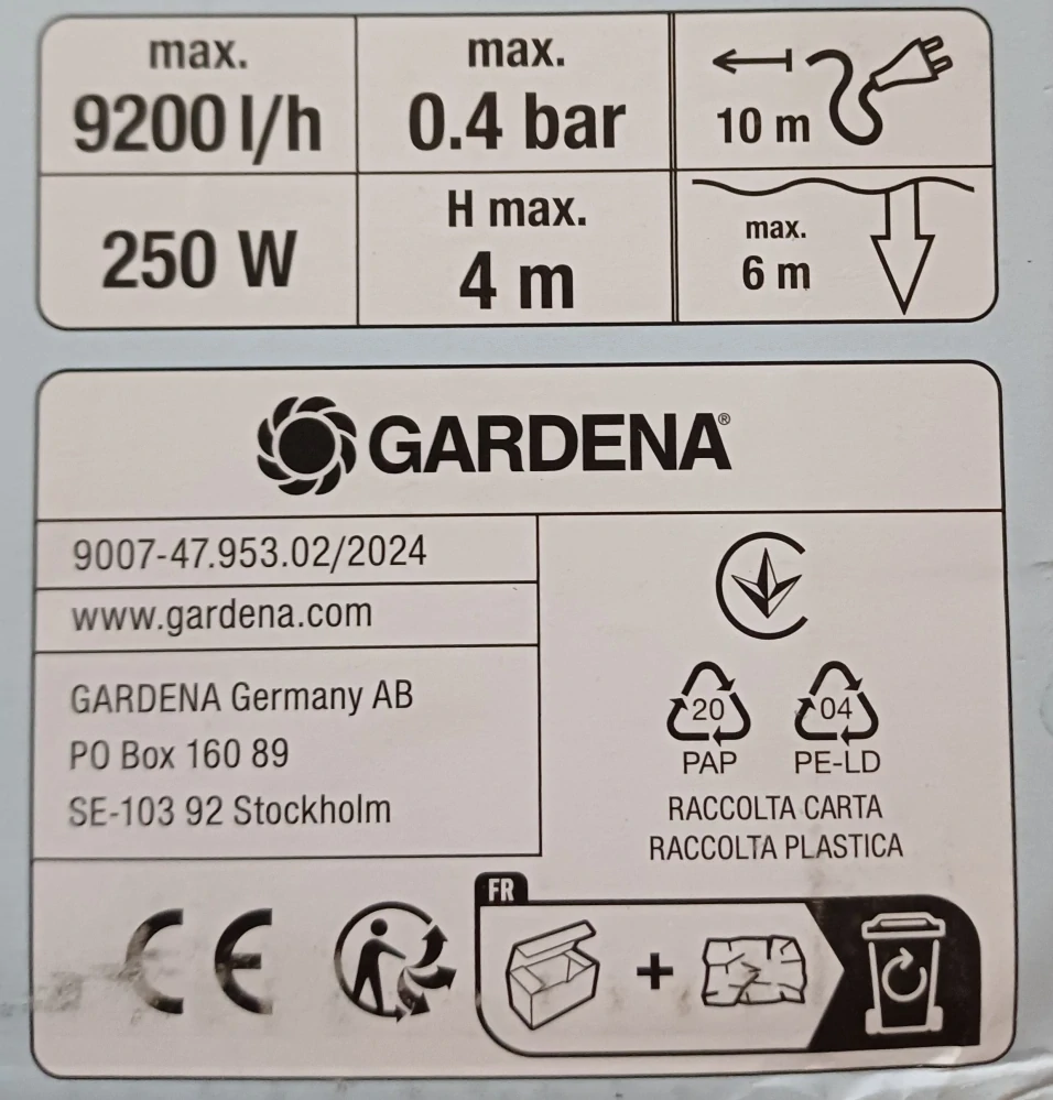 GARDENA Ponorné kalové čerpadlo 9200 BASIC – ponorné čerpadlo na špinavou vodu