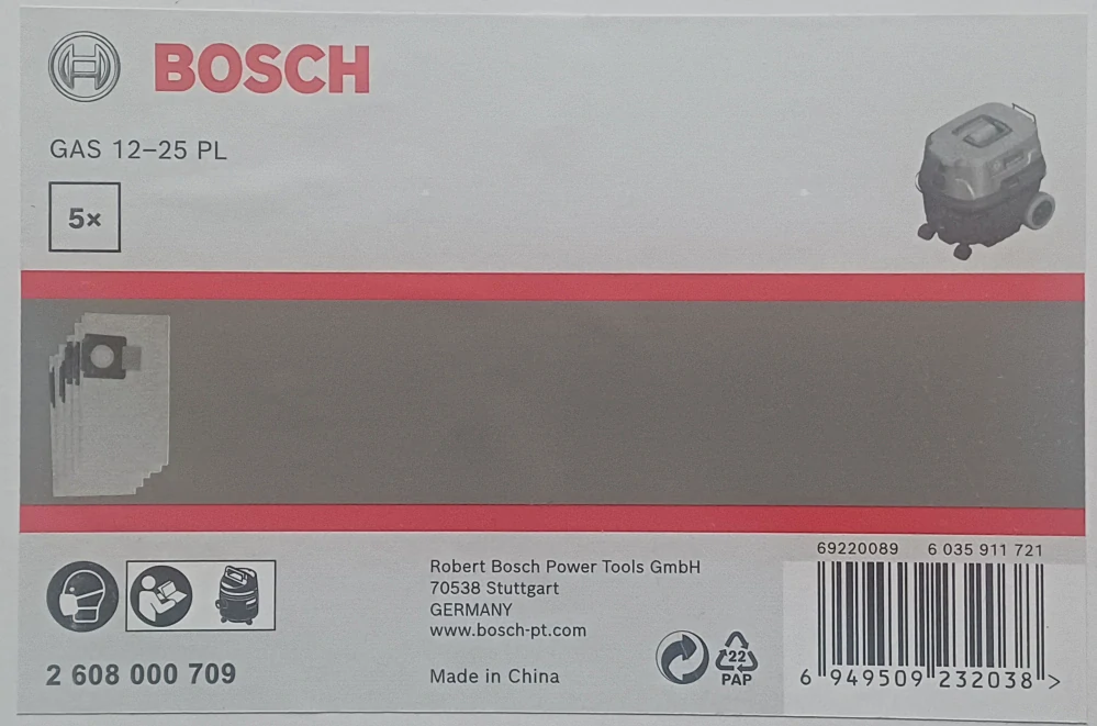 Bosch fleecové filtrační sáčky 2 608 000 709 – pro GAS 12-25 PL (5 ks)