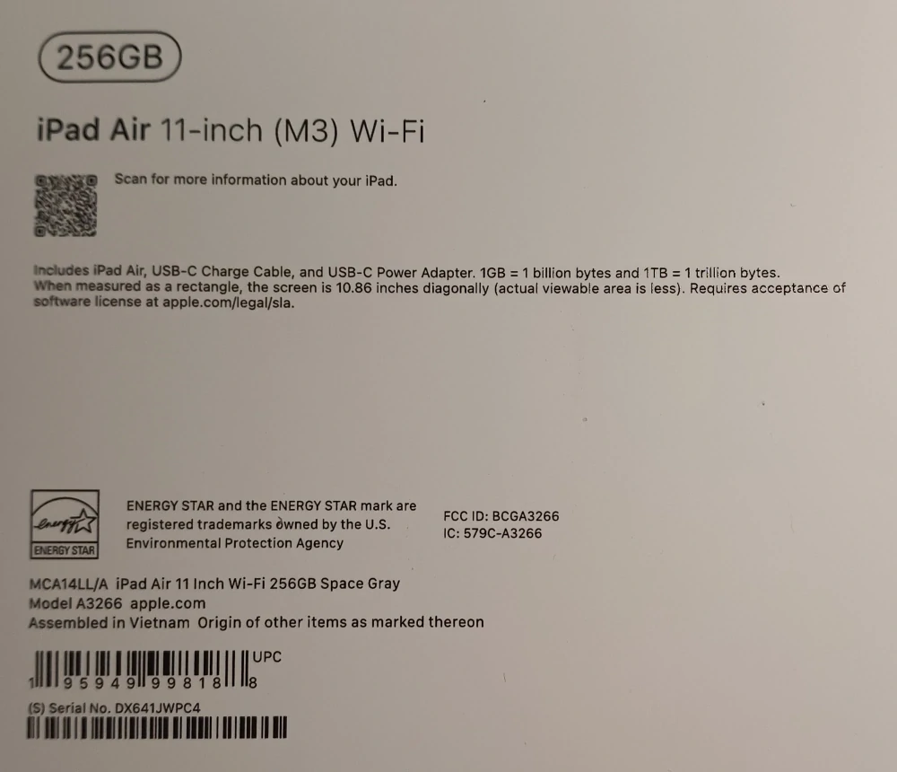 Apple iPad Air 11" (M3) 256GB, Space Gray